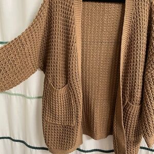 Warm Camel Chunky Knit Open-Front Cardigan